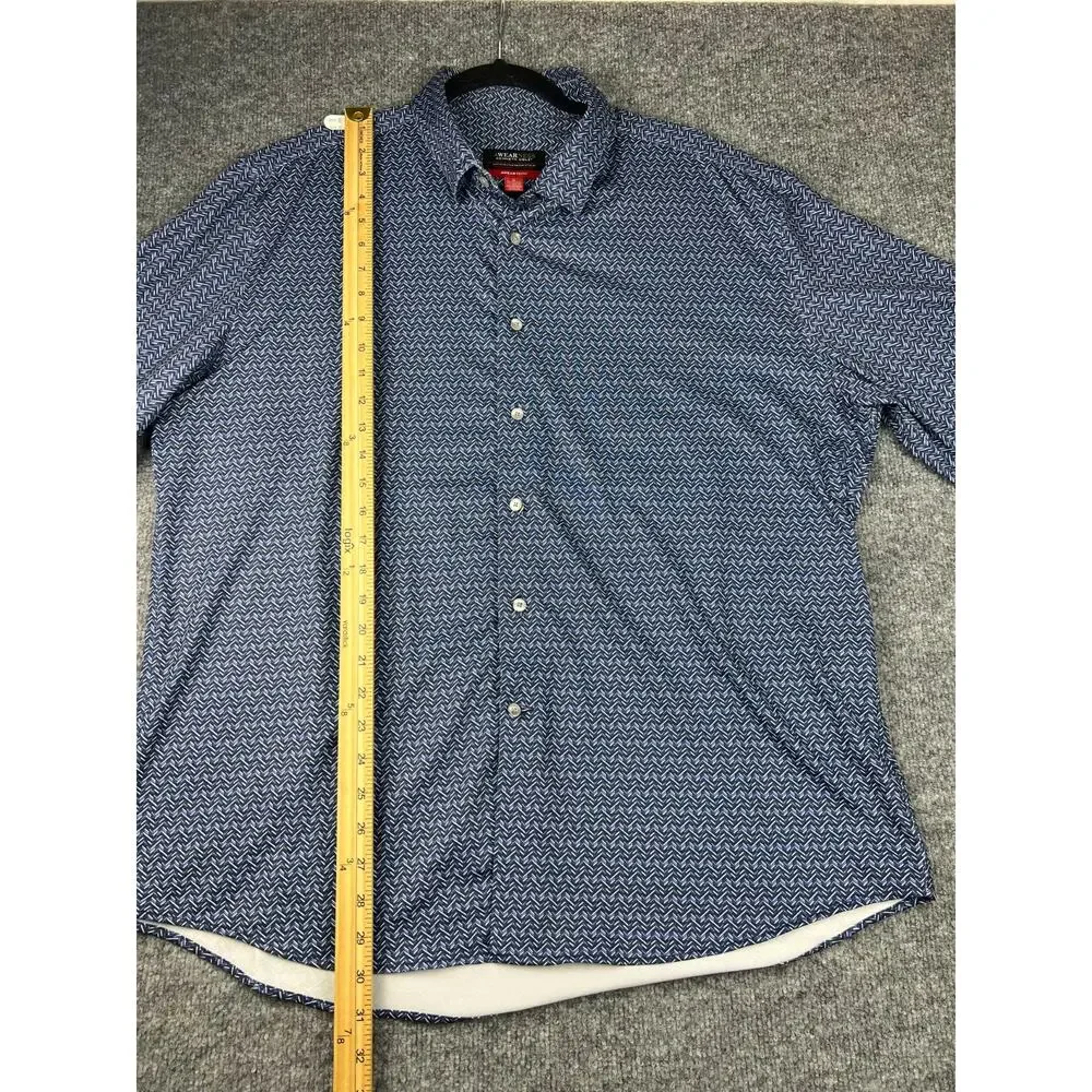 Kenneth Cole Reaction Mens Blue XL White Check Button-Down Dress Shirt #852